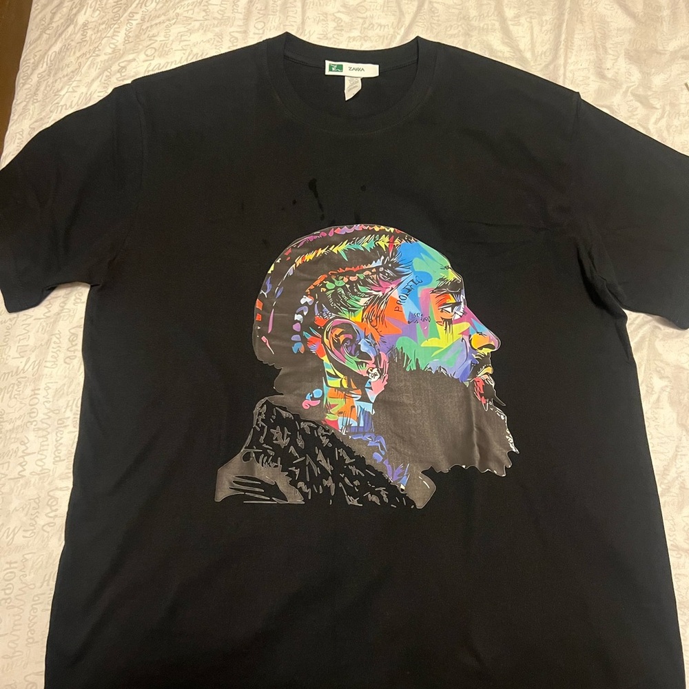 Black Short Sleeve Tee with Psychedelic Design